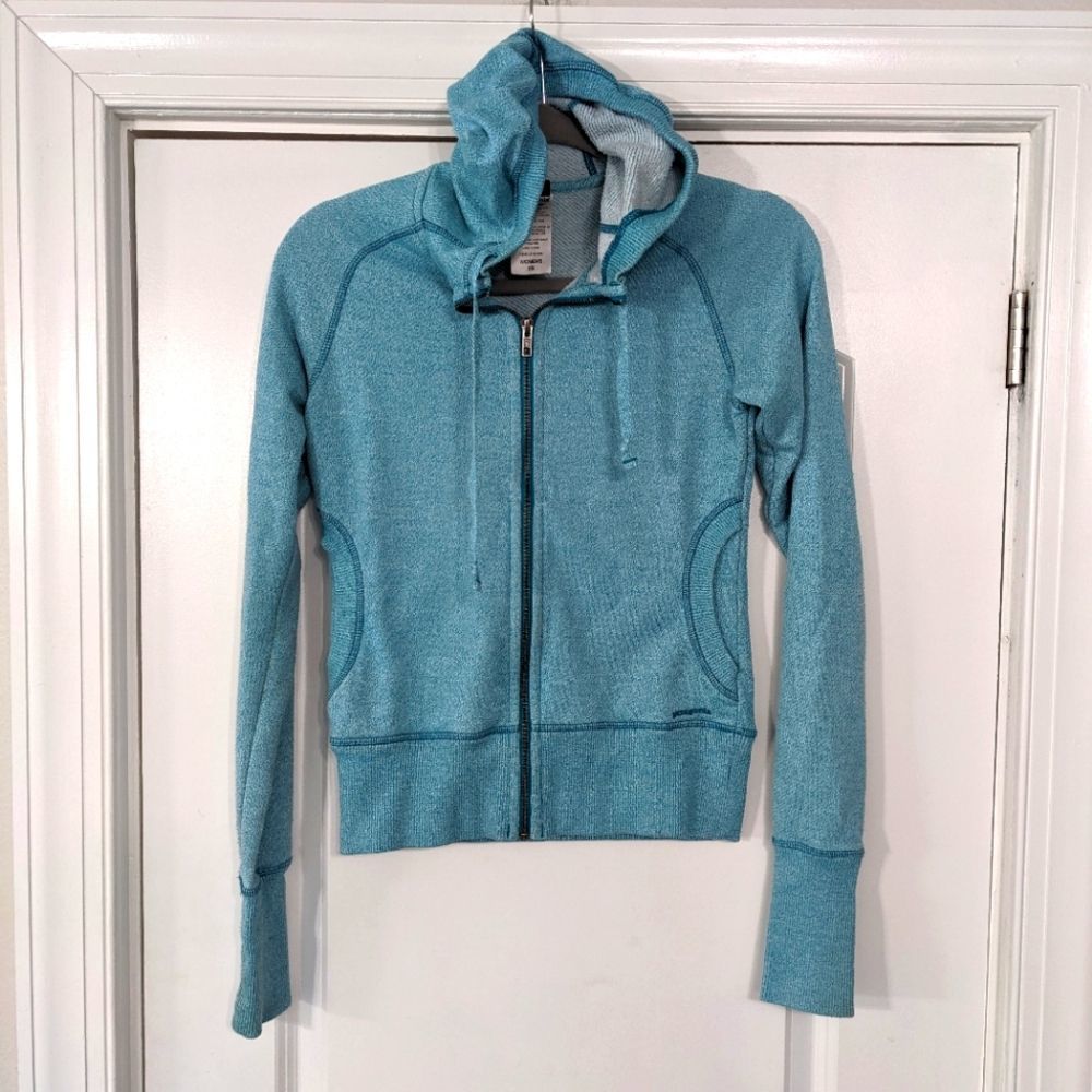 Patagonia Zip Up Hooded Sweatshirt thumb holes teal